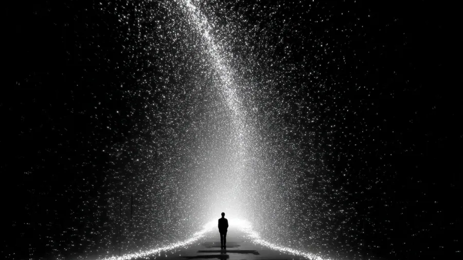 Cover art: a figure walking a path of light